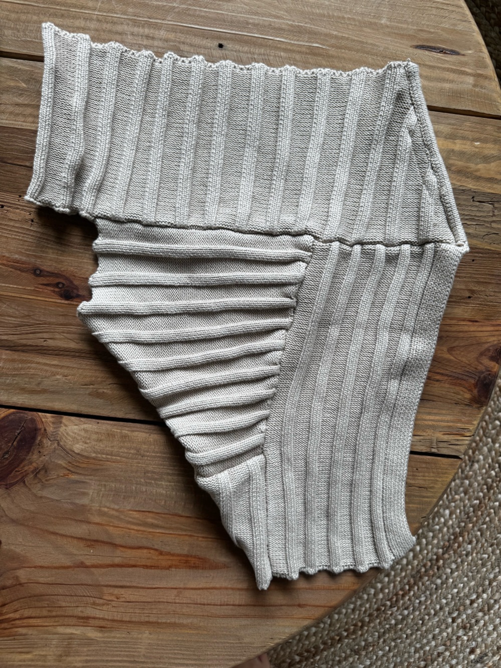 Beige Ribbed A Symmetric Knit Cardigan with Zipper